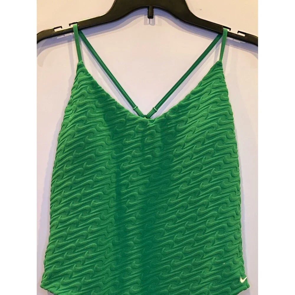NIKE Swoosh Textured One Piece Swimsuit V Neck Y Back NEW Green Terry XL